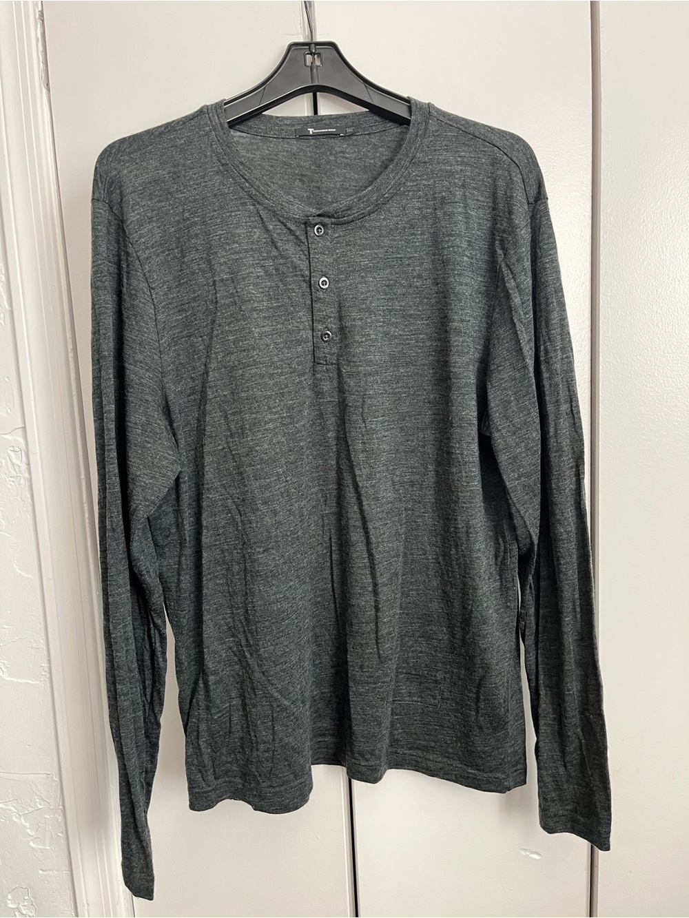 Luxury Heather Gray Wool Cotton Henley Shirt Men’s Large